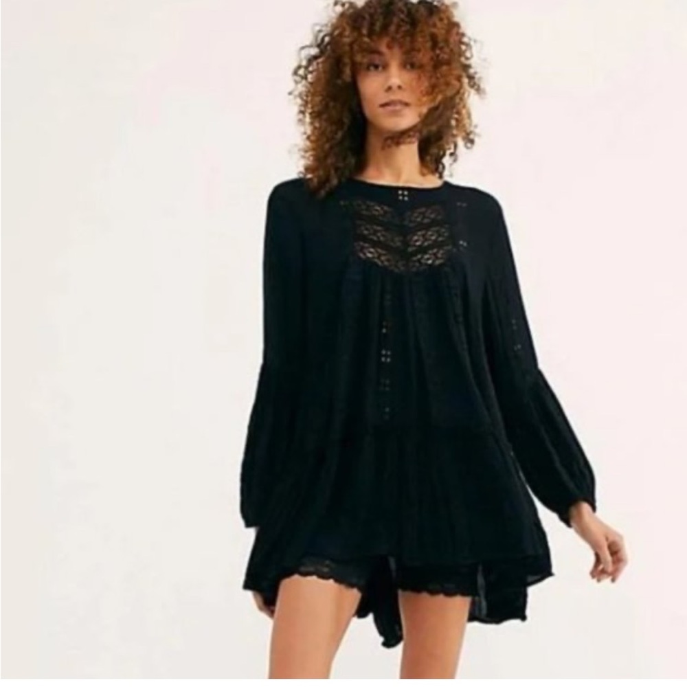 Free People Black Long Sleeve Blouse
